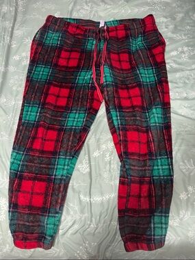 Cozy Plaid Fleece Pajama Pants - Red & Green